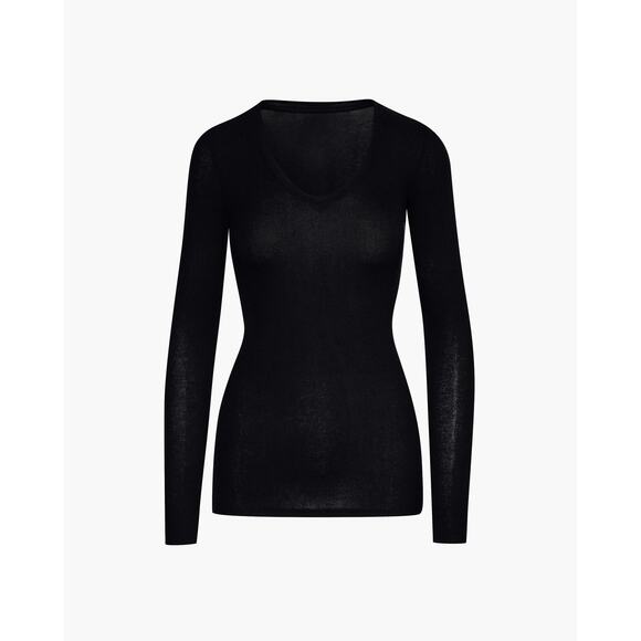 ATM Micro Modal RIbbed LS V Neck Tee Shirt in Black L - Picture 6 of 6